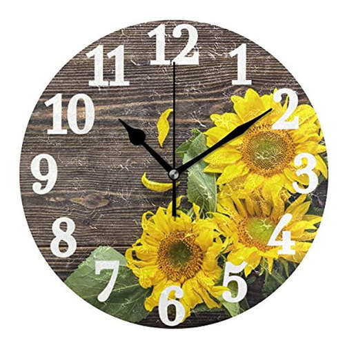 Reloj De Pared Redondo Con Diseño De Girasoles Y Flores