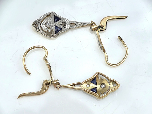 Aros Oro Pendant Art Deco Diamantes Y Zafiros Art Deco 2,7gr