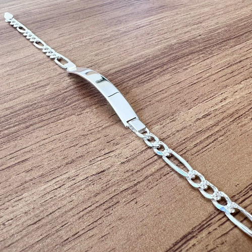 Imagen 7 de 10 de Esclava Pulsera Figaro Plata 925 Placa Lisa Hombre Agálea