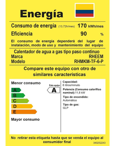 Calentador De Agua 6lt Gas Propano Tiro Forzado Rheem
