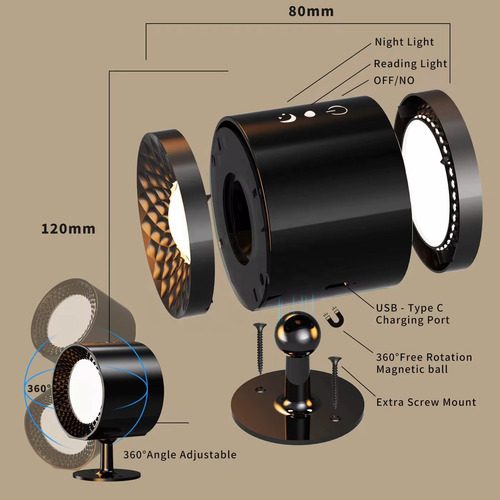 Luz Led Pared Nocturna 360 Doble Cabeza Recargable Rgb Contr Blanco