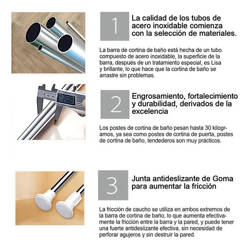 Barra De Cortina De Ducha Retráctil De 70 Cm A 120 Cm Blanco