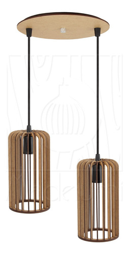 Luminária Pendente Duplo Madeira Paladio Cr Sala Jantar E27 Estrutura Rústico