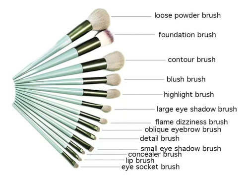 Kit De Pincéis De Maquiagem Profissional - 13 Pç Verde