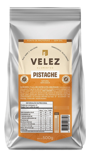 Pistache Cru Sem Casca Sem Sal Ao Natural Velez 500g Premium