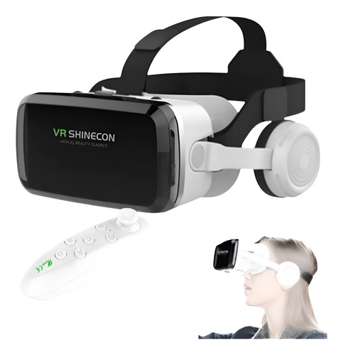 Óculos Vr Realidade Virtual 3d Com Fone Bluetooth Controle Cor Branco