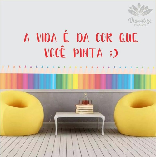 Adesivo De Parede Decoração Lápis De Cor Frase Para Salas