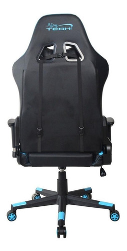 Imagen 4 de 4 de Silla de escritorio Njoytech Stratos gamer ergonómica negra y azul con tapizado de cuero sintético