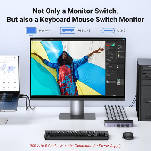 Conmutador Kvm Usb 3.0 Hdmi 3 Puertos Usb + 1 Tipo C
