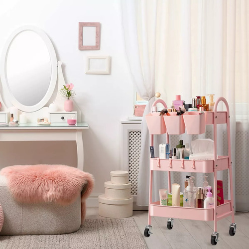 Carrito Organizador Multiusos De Metal De 3 Niveles Con Rued