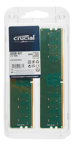  Crucial Ram 32gb Kit (2x16gb) Ddr4 3200 Mt/s Udimm C22