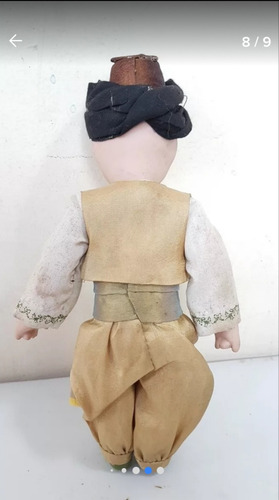 Antigo Boneco Biscuit Aladim Roupa Original Olhos De Vidro (Usado)