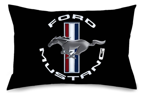 Funda De Almohada Ford Mustang Tri Bar Logo Negro Blanco Pla