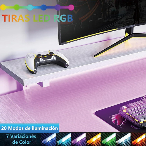 Escritorio Gamer Reversible Grande U Con Luz Led Y 4 Cajones Blanco