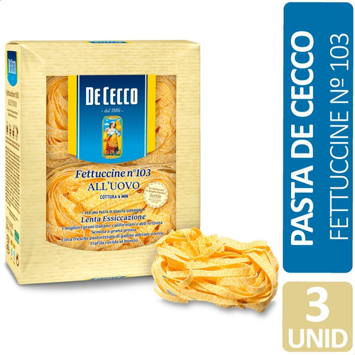 Imagen 1 de 8 de Pastas De Cecco Fettuccine Nº 103 Al Huevo Italia 3 Paquetes