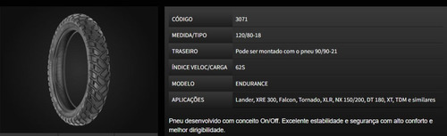 Pneu Traseiro Teneré Lander 120/80-18 Technic Endurance C/c