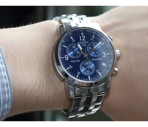 Relógio Tissot Prc 200 Aço Inox Prateado Com Fundo Azul 42mm Quartzo