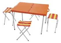 Comprar Mesa Plegable Exteriores Camping Tipo Valija 4 Banquitos Color Naranja