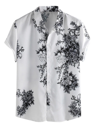 Camisa Cómoda De Manga Corta Estilo Vacacional Hawaiano B Pa