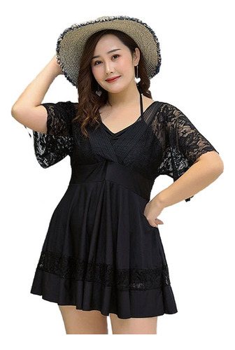 Curvy Blusón Falda Y Short,negro Traje De Baño Para Gorditas