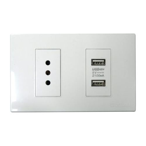 Enchufe Tomacorriente Simple + Usb Blanco 16a Hogar Pared