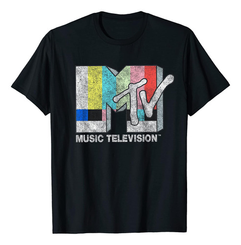 Mtv Playera Negra De Ajuste Clásico - Logotipo De Tv Vintag