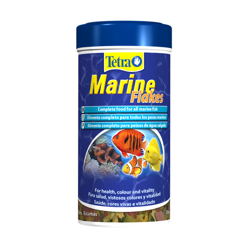 Imagen 2 de 2 de Alimento en escamas para peces marinos cirujano y payaso Tetra Marine Saltwater Flakes 52g