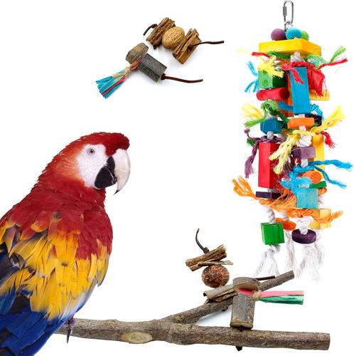 12 Wooden Bird Perch With 16 Chewing Toy Parrot Cage Perch S