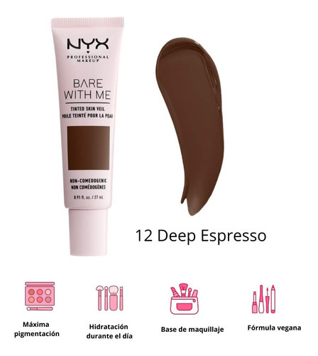 Base de maquillaje líquida NYX Professional Makeup Bare With Me Tinted Skin Veil Base De Maquillaje Nyx Professional Makeup Bare With Me tono deep espresso - 27mL 27g