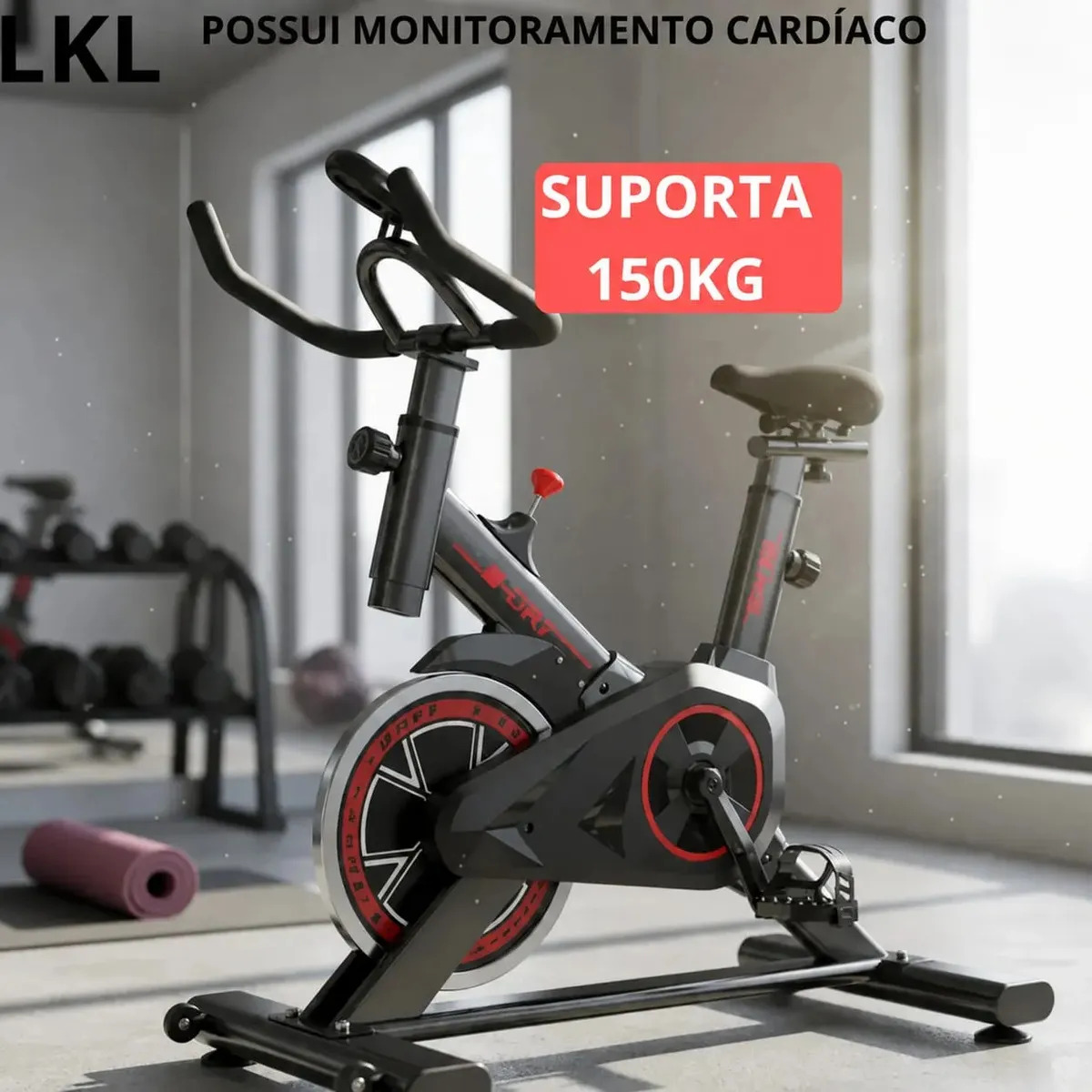 Lkl Bicicleta Spinning Fitness Inércia 8kg Inercia Cor Preto E Vermelho