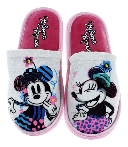 Arra Pantufla Minnie Gris Con  Rosa Para Mujer 79486