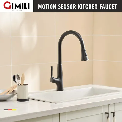 Grifo De Cocina Negro Sin Toque De Gimili Con Rociador De De
