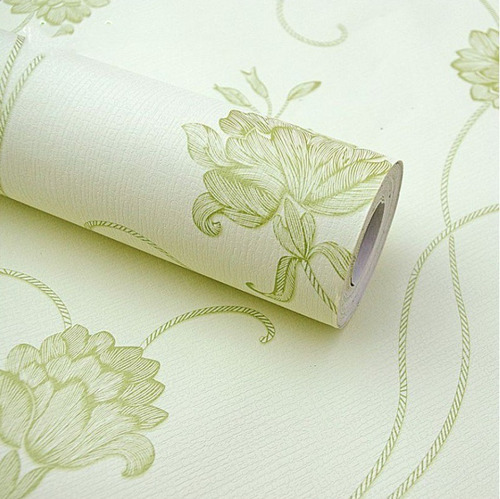 7. Papel Adhesivo Empapelar Pared Flor Verde Beige 45cmx1mt