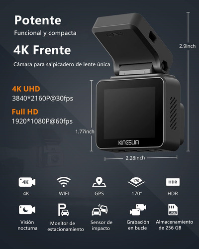 Dash Cam Kingslim D5 4k con Wifi Cámara frontal para coches 256 GB