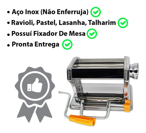 Máquina De Macarrão Lasanha Manual Massa Caseira Aço Inox