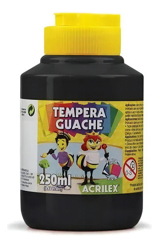 Tinta Tempera Guache Preto 250ml Acrilex