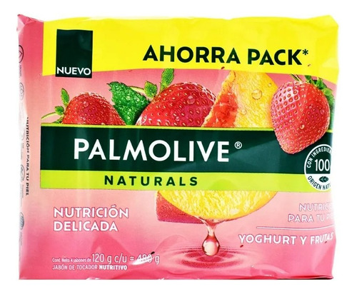 4 Pzas Jabón De Tocador Palmolive Naturals Yoghurt Y Frutas