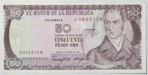 Billete 50 Pesos 01/ene/1986 Colombia Xf