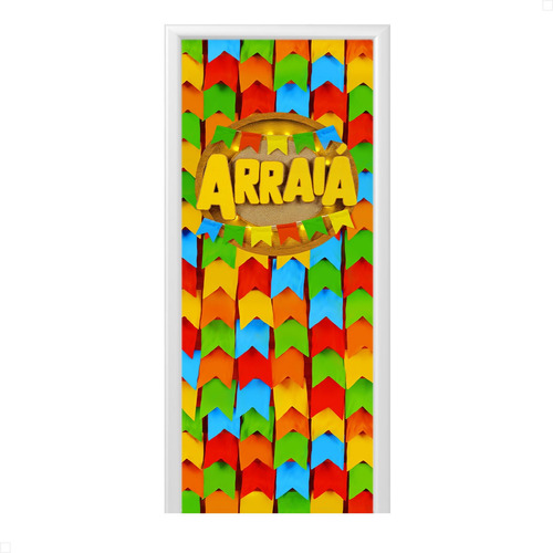 Capa De Porta Decoração Festa Junina Com Elástico 0,85x2,10m Cor Arraiá Bandeirinhas - ANV-3033