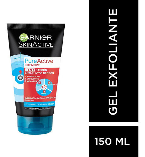 Imagen 1 de 7 de Gel Limpieza Facial Carbón Piel Mixta Garnier X 150ml