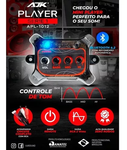 Player Ajk Placa 12v Som Bluetooth Mini Paredão Caixa Bob