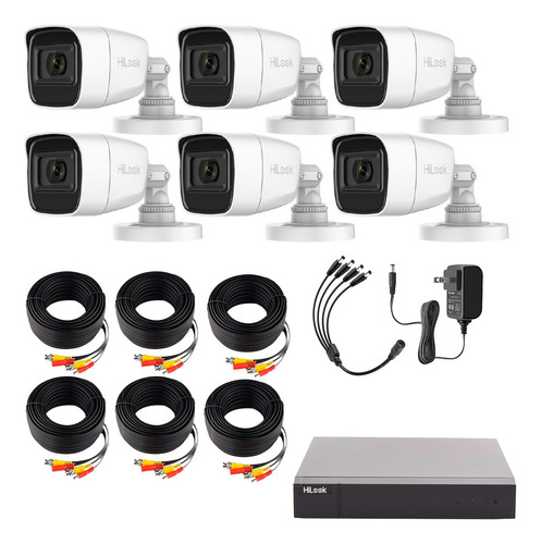 Hilook Kit de Camaras de Seguridad Exterior Con Micrófono Integrado Modelo HLPS-PLUS6 Video Vigilancia TurboHD 1080p CCTV 6 Cámaras Bala