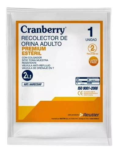 Recolector Orina Adulto Premium Esteril 2lt Cranberry...