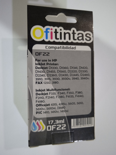 Imagen 2 de 2 de Cartucho Ofitintas Compatible Hp 22 Tricolor 17,3ml