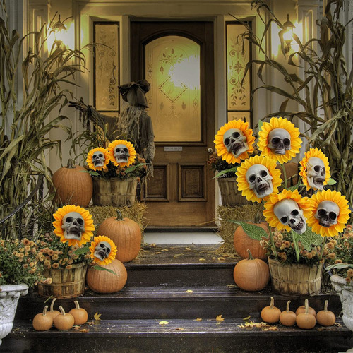 Decoración De Girasol Y Calavera De Halloween Para Interiore