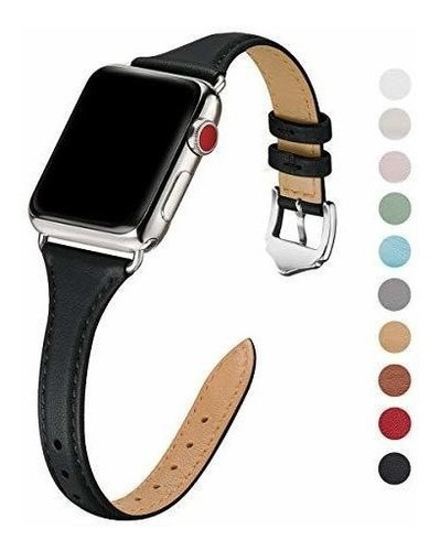 Malla Cuero Para Apple Watch (42/44/45mm Negro/plata)