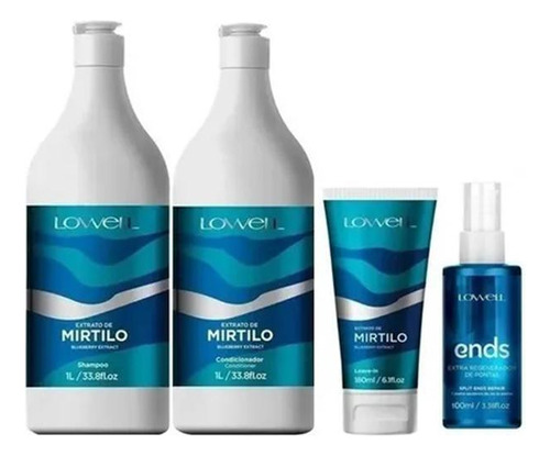 Mirtilo Sh + Cond + Leave-in +regenerador Ends 100ml Lowell