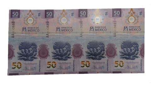 4 Billetes De 50 Pesos 'ajolote' Serie A A Consecutiva.