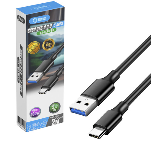 Cabo Usb Tipo C 3.0 5gbps Turbo Pd 100w 2 Metros