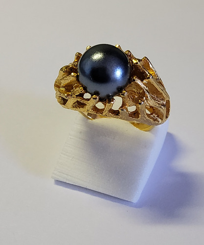 Anillo Dama Ajustable Con Perla Gris Sobre Dorado Usado